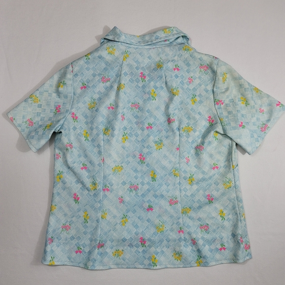 Vtg Spring Flowers Print Button Front Short Sleeve Top - Picture 8 of 11